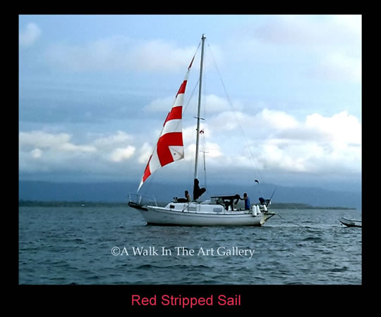 Red Stripped Sail - Island Art by Yotigo